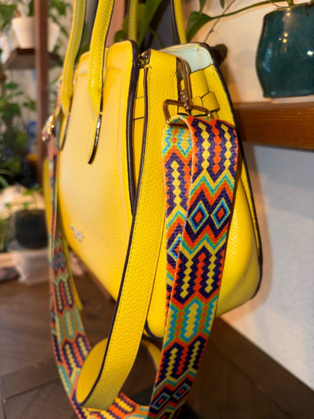 Kate Spade Yellow Pebbled Leather Satchel Crossbody w/ Guitar Strap - Picture 5 of 10